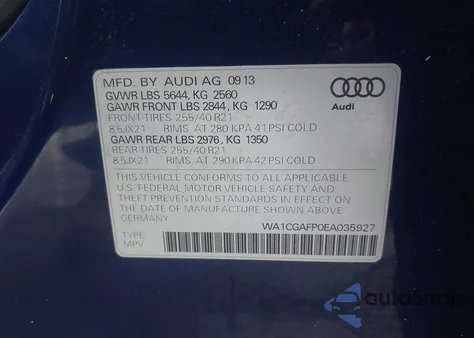2014 Audi Sq5 3.0T Premium Plus from USA, damaged, VIN WA1CGAFP0EA035927